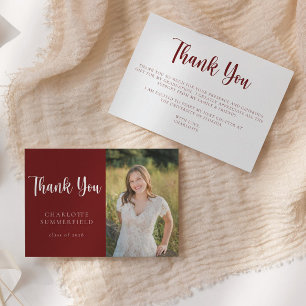 Modern Maroon White Graduation Thank You Card