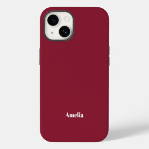 modern maroon white script Personalised Name iPhone 14 Case