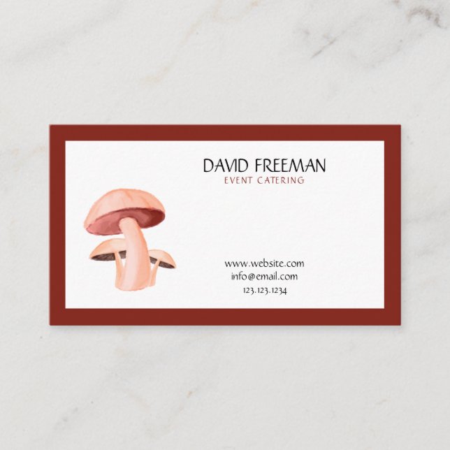 Modern Maroon & White Toadstool Mushroom Catering Business Card (Front)