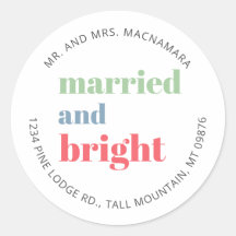 Modern Married And Bright Christmas Return Address