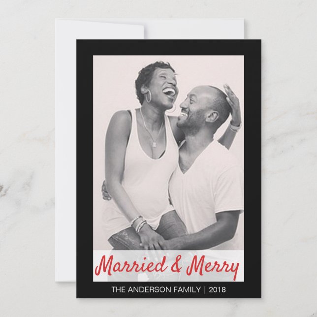 Modern Married and Merry Holiday Thank You Photo (Front)