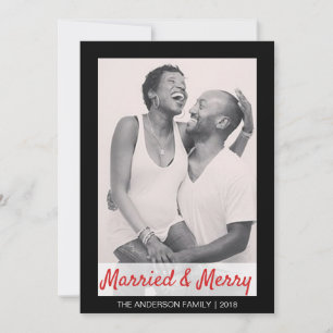 Modern Married and Merry Holiday Thank You Photo Card