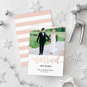 Modern Married and Merry Wedding Photo Rose Gold