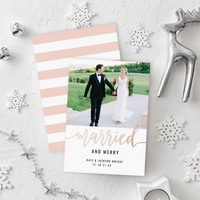 Modern Married and Merry Wedding Photo Rose Gold (Creator Uploaded)