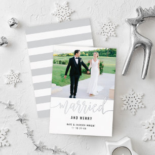 Modern Married and Merry Wedding Photo Silver
