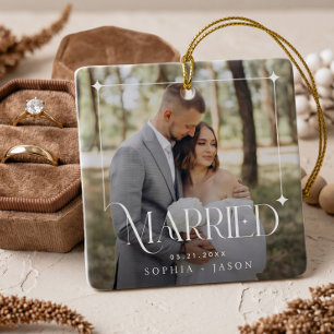 Modern Married Couple Photo Wedding Gift Keepsake Ceramic Ornament