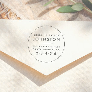 Modern Married Couple Round Return Address Rubber Stamp