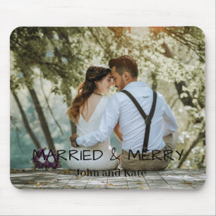 Modern Married & Merry Couple Personalised Photo Mouse Pad