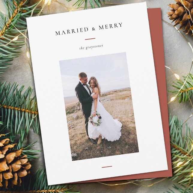 Modern Married & Merry Photo Holiday Card (Modern Married & Merry Wedding Photo Holiday Card)
