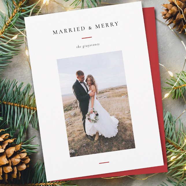Modern Married & Merry Photo Holiday Card (Modern Married & Merry Photo Holiday Card)