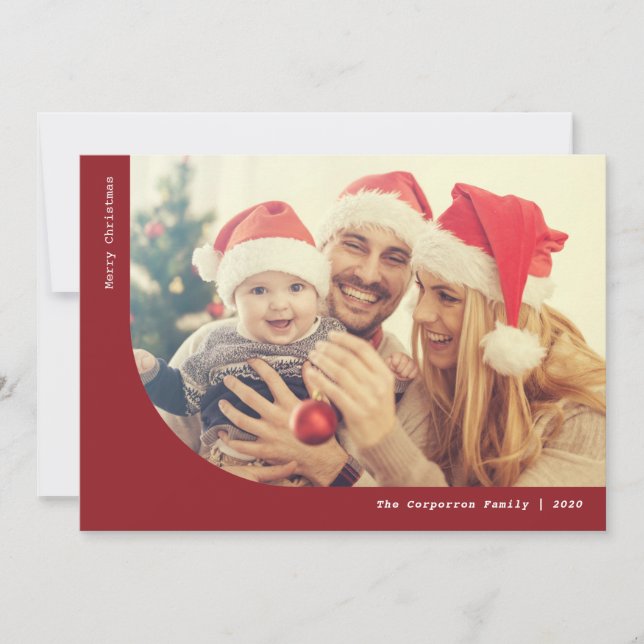 Modern Marsala and White  2 photo Christmas Holiday Card (Front)