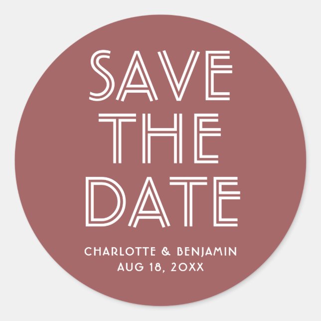 Modern Marsala Save The Date Sticker (Front)
