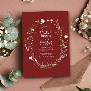 Modern Marsala Wildflower Spring Bridal Shower Invitation