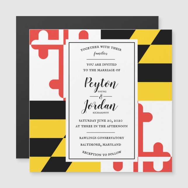 Modern Maryland Flag Wedding Magnetic Invitation (Front/Back)
