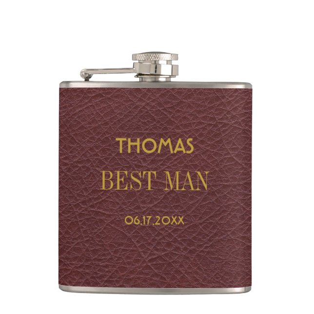 Modern Masculine Best Man Wedding Gift Hip Flask (Front)