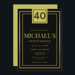 Modern Masculine Gold & Black 40th Birthday Invitation<br><div class="desc">Modern trendy gold and black 40th birthday party invitation for him. Celebrate your special day with this fashionable sophisticated classy birthday invite with trendy classy colors. Suitable for any age/event/season. All text, font and font color is fully customizable to meet your requirements. If you need help in any way please...</div>