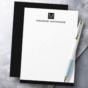 Modern masculine monogram name black square flat card