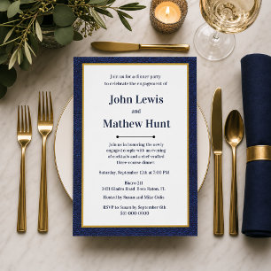 Modern Masculine Navy Blue Engagement Party Invitation