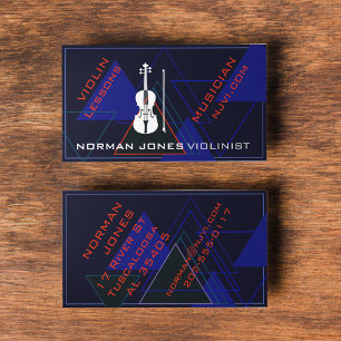 Modern & Masculine Navy Blue Music Violin Designer Business Card