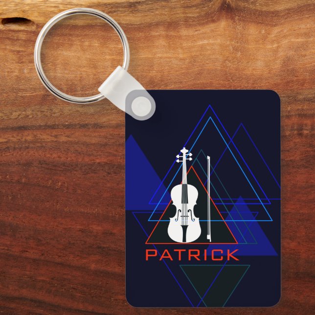 Modern & Masculine Navy Blue Music Violin Designer Key Ring (Front)