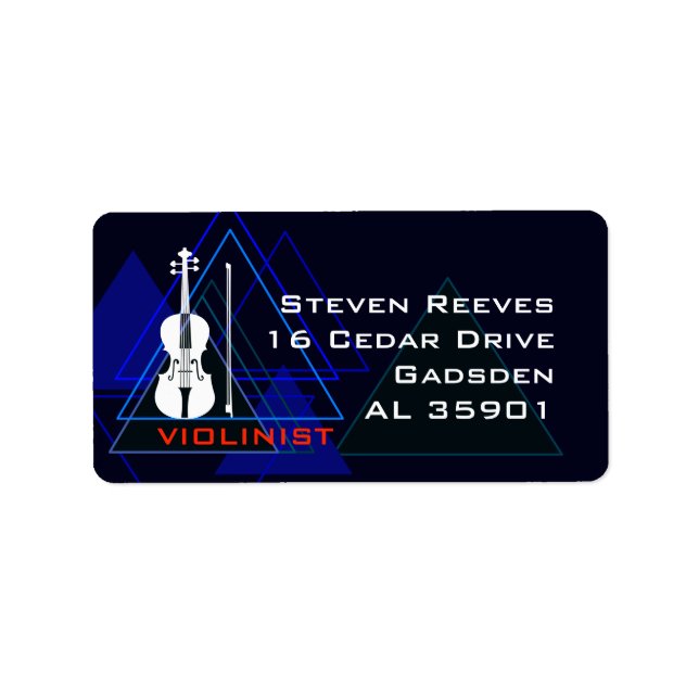 Modern & Masculine Navy Blue Music Violin Designer Label (Front)