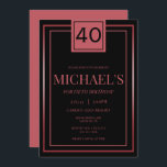 Modern Masculine Red & Black 40th Birthday Invitation<br><div class="desc">Modern trendy red and black 40th birthday party invitation for him. Celebrate your special day with this fashionable sophisticated classy birthday invite with trendy classy colors. Suitable for any age/event/season. All text, font and font color is fully customizable to meet your requirements. If you need help in any way please...</div>