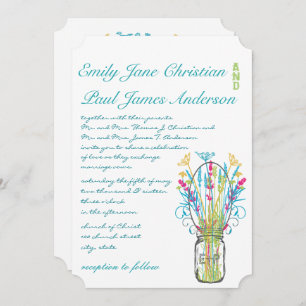 Modern Mason Jar Aqua Pink Yellow Lime Wedding Invitation