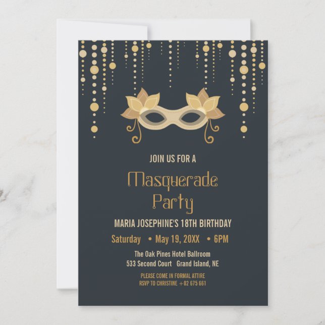 Modern Masquerade birthday Party Invitation (Front)