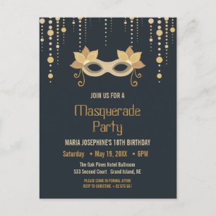 Modern Masquerade birthday Party Invitation Postcard
