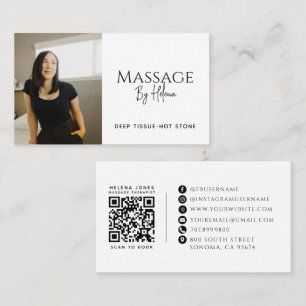 Modern Massage Therapist Photo QR Code Business Card
