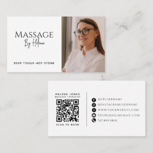 Modern Massage Therapist Photo QR Code Business Card