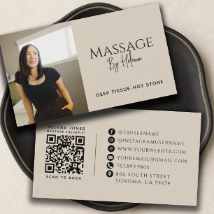 Modern Massage Therapist Photo QR Code Business Card