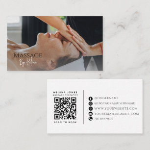 Modern Massage Therapist Photo QR Code Business Card