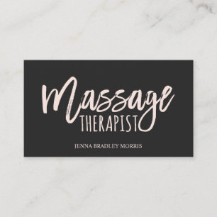 Modern massage therapist script blush pink business card