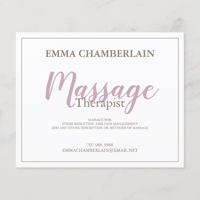 Modern Massage Therapist Script Blush Pink Script  Flyer (Front)