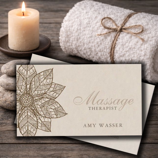 Modern Massage Therapist Script Lotus Flower Business Card (Creator Uploaded)