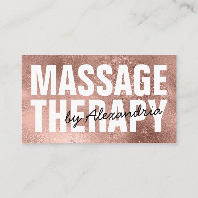 Modern Massage Therapy Rose Gold Glitter Sparkle Business Card (Front)