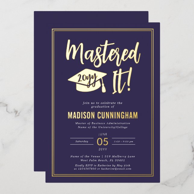 Modern Mastered It Master's Degree Graduation  (Front/Back)