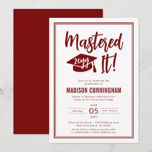 Modern Mastered It Master's Degree Graduation Inv Invitation