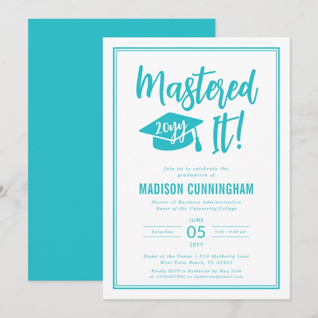 Modern Mastered It Master's Degree Graduation  Inv Invitation (Front/Back)