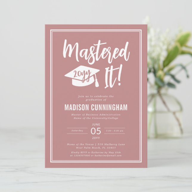 Modern Mastered It Master's Degree Graduation  Invitation (Standing Front)