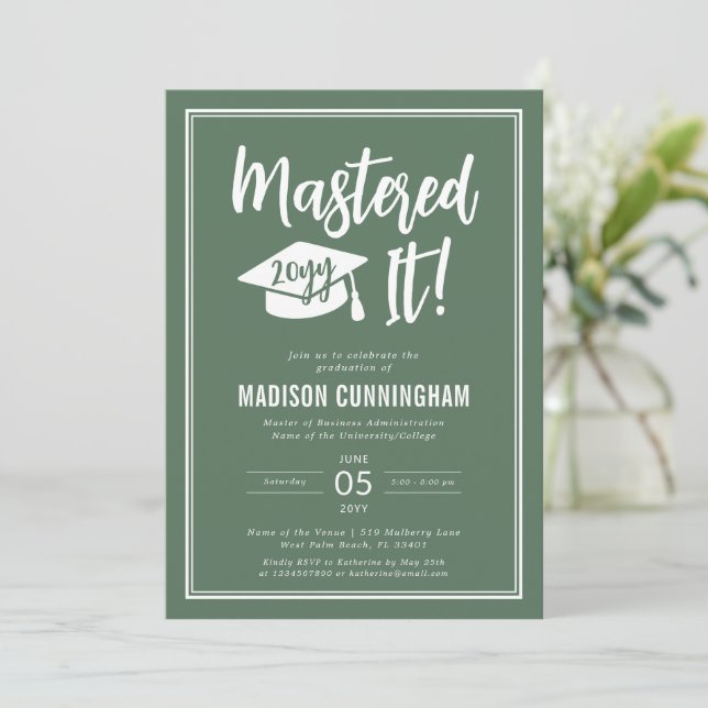 Modern Mastered It Master's Degree Graduation  Invitation (Standing Front)