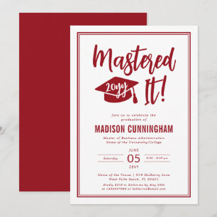Modern Mastered It Master's Degree Graduation Invitation