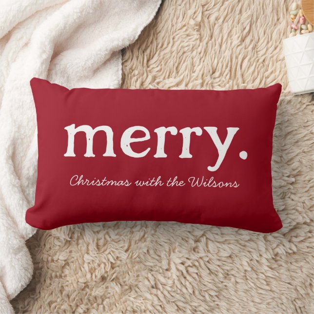 Modern Matching Family Minimalist Merry Christmas Lumbar Cushion (Blanket)