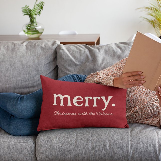 Modern Matching Family Minimalist Merry Christmas Lumbar Cushion (Creator Uploaded)