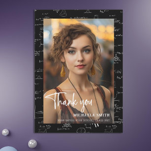 Modern Math Script Photo Graduation  Thank You Card