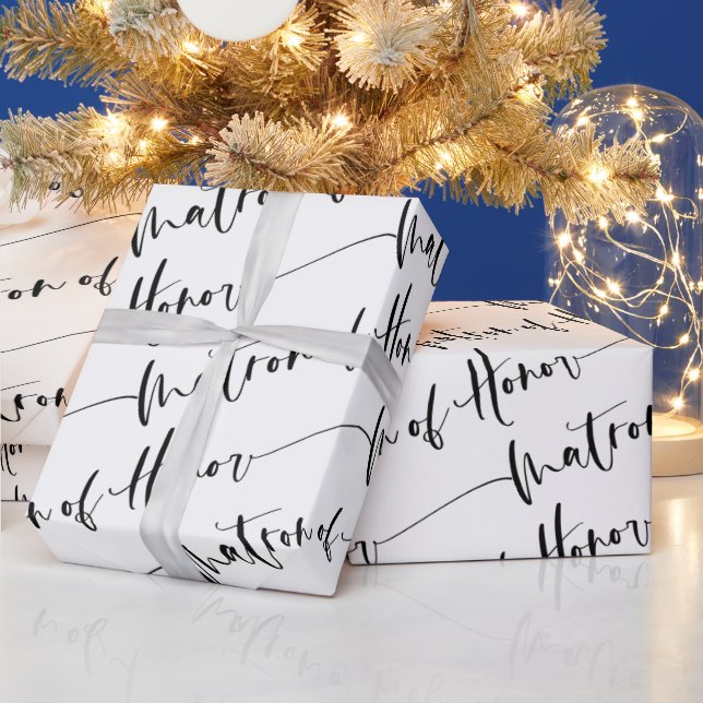 Modern Matron of Honour Wrapping Paper Black White (Holidays)