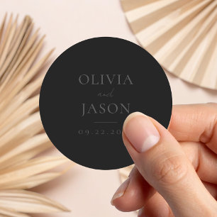 Modern Matte Black Minimal Wedding Classic Round Sticker