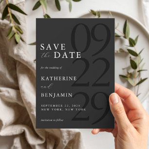 Modern Matte Black Minimal Wedding Save the Date Magnetic Invitation