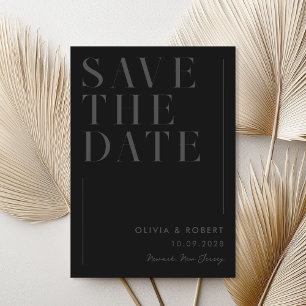 Modern Matte Black Minimalist Chic Wedding Save The Date